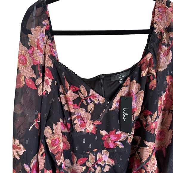 Lulus Dramatically Dreamy Black Floral Chiffon Tiered Lurex Mini Dress - Picture 8 of 8